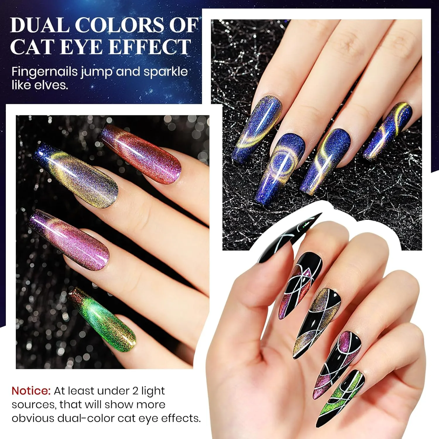 MIZHSE 9D Cat Eye Gel Nail Polish Set, Magnetic Gel Polish 10ml 6 Colors with 2 Magnet Sticks, Chameleon Galaxy Shiny Magic Effect Cateye Nail Polish Soak off Nail Art Gift for Women