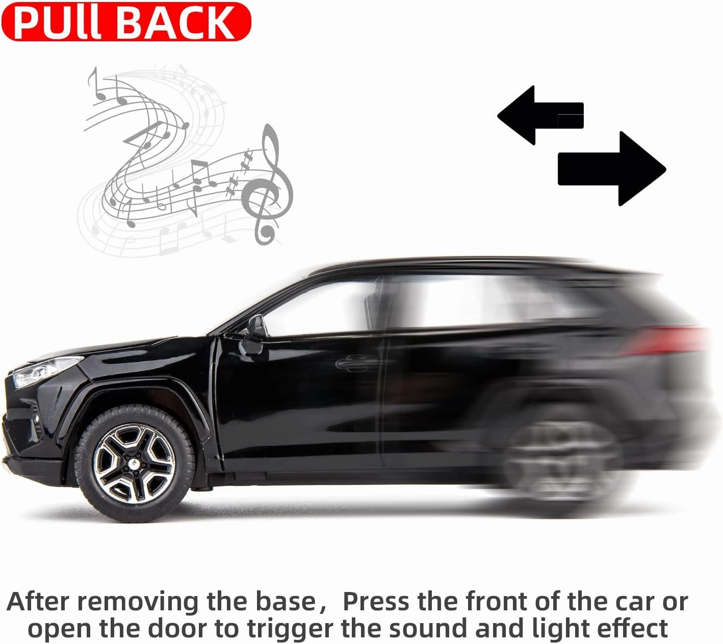 Model Car 1/32 RAV4 Alloy Diecast Collectible Toy Car with Light and Sound Toy Vehicle Door Can Be Opened for Boys Kids Toddler Gift (Black)