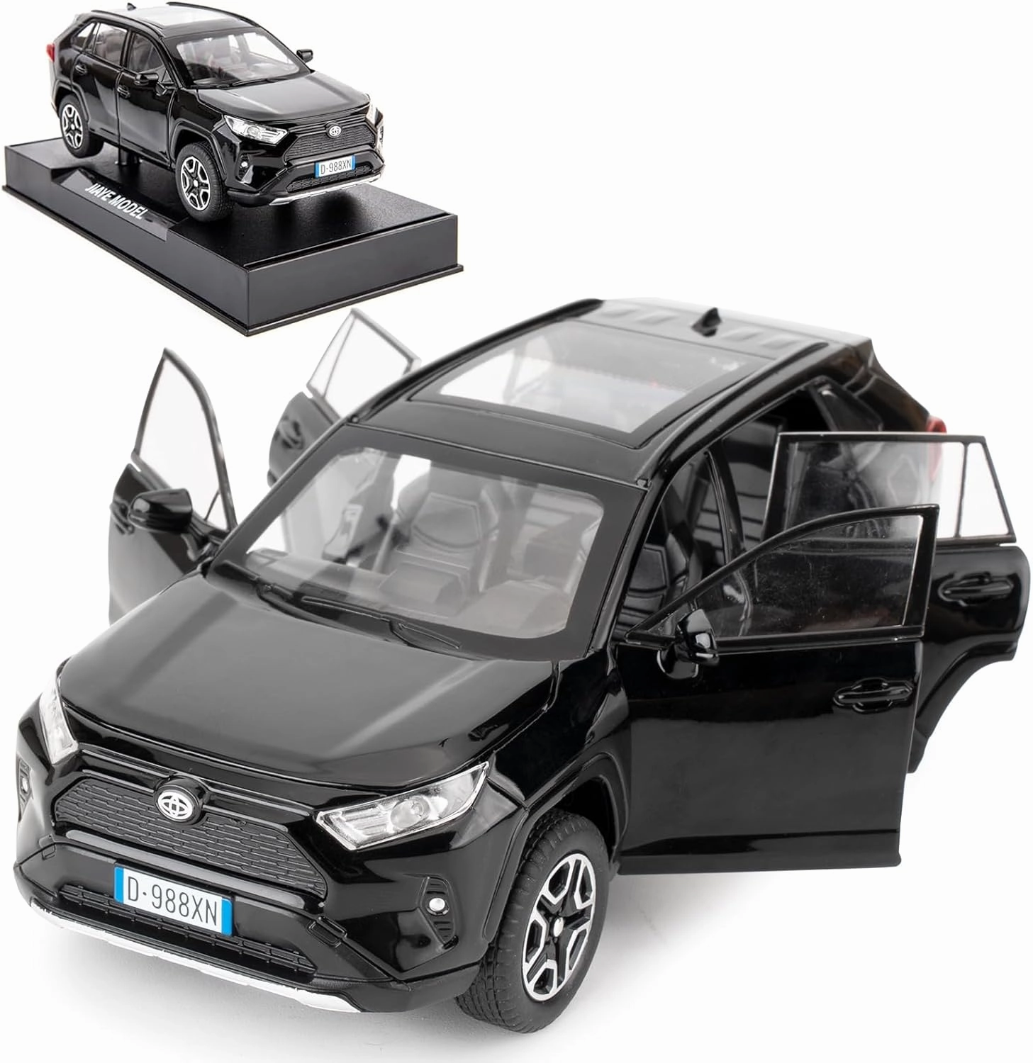 Model Car 1/32 RAV4 Alloy Diecast Collectible Toy Car with Light and Sound Toy Vehicle Door Can Be Opened for Boys Kids Toddler Gift (Black)