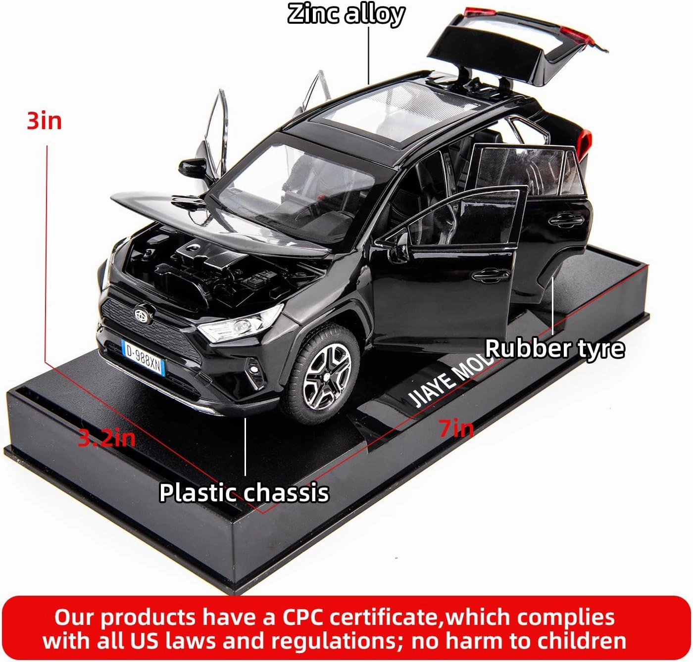 Model Car 1/32 RAV4 Alloy Diecast Collectible Toy Car with Light and Sound Toy Vehicle Door Can Be Opened for Boys Kids Toddler Gift (Black)