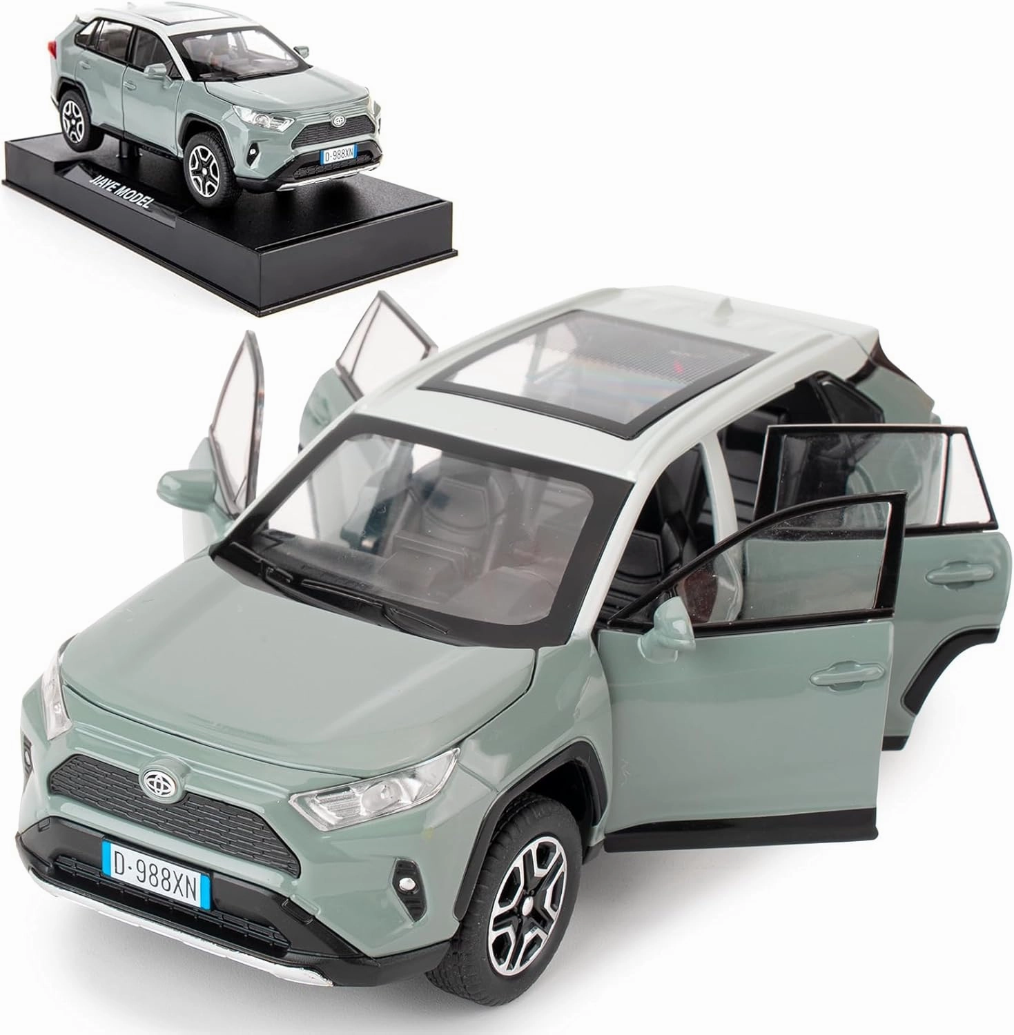 Model Car 1/32 RAV4 Alloy Diecast Collectible Toy Car with Light and Sound Toy Vehicle Door Can Be Opened for Boys Kids Toddler Gift (Gray)