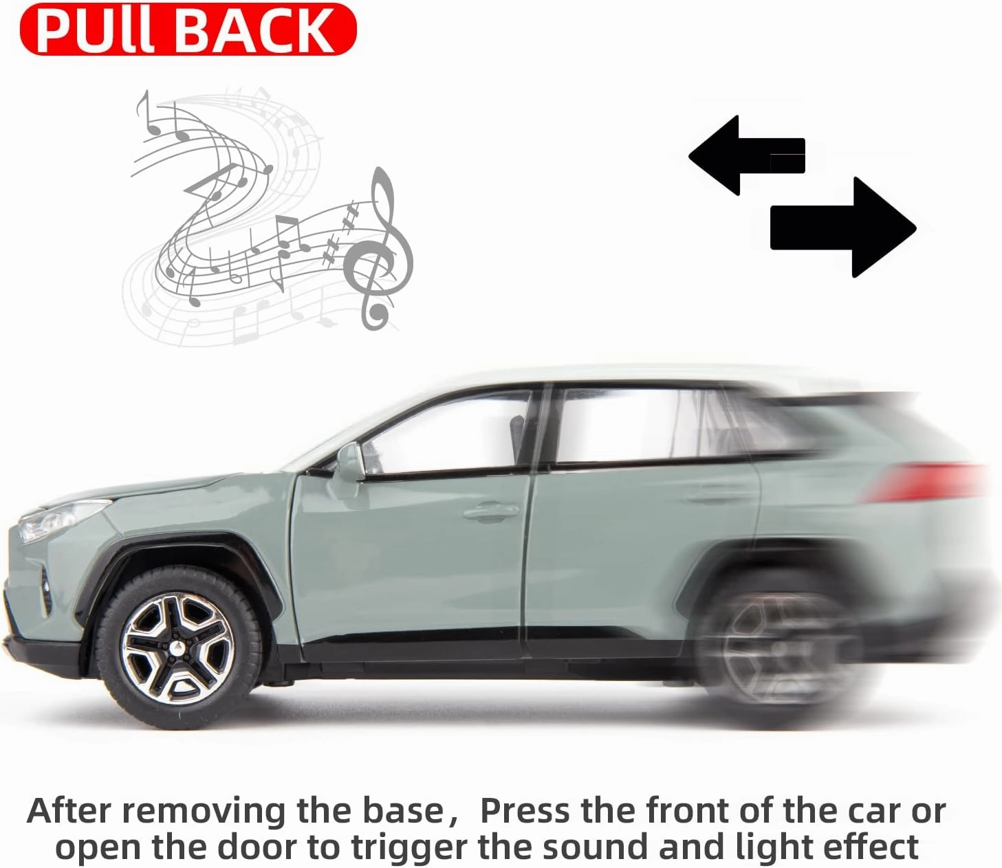Model Car 1/32 RAV4 Alloy Diecast Collectible Toy Car with Light and Sound Toy Vehicle Door Can Be Opened for Boys Kids Toddler Gift (Gray)