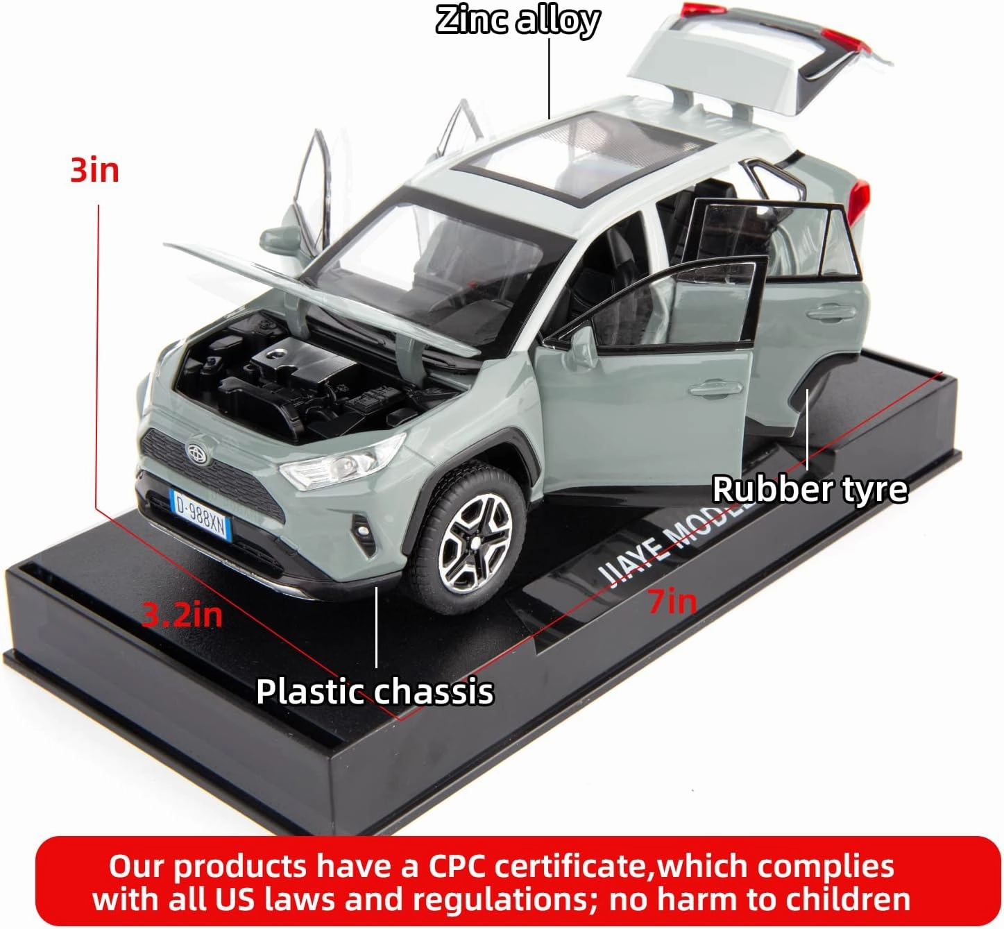 Model Car 1/32 RAV4 Alloy Diecast Collectible Toy Car with Light and Sound Toy Vehicle Door Can Be Opened for Boys Kids Toddler Gift (Gray)