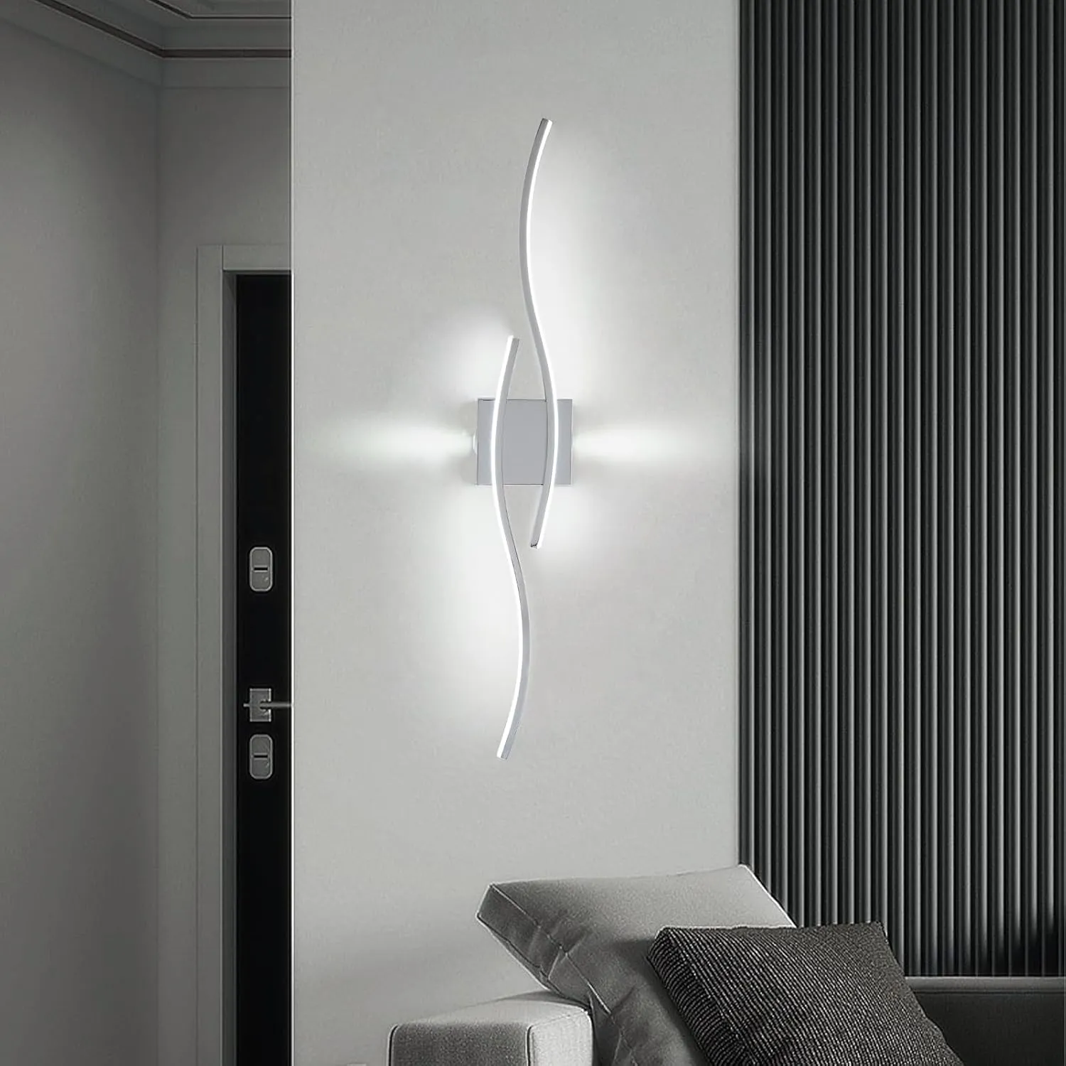 Modern Led Wall Sconces, 32inch Bathroom Mirror Vanity Light, 28W 6000K Wall Light Fixtures Stair Lights, Indoor Wall Decor Bedside Wall Lamp for Bedroom Living Room Hallway Hotel - Silver