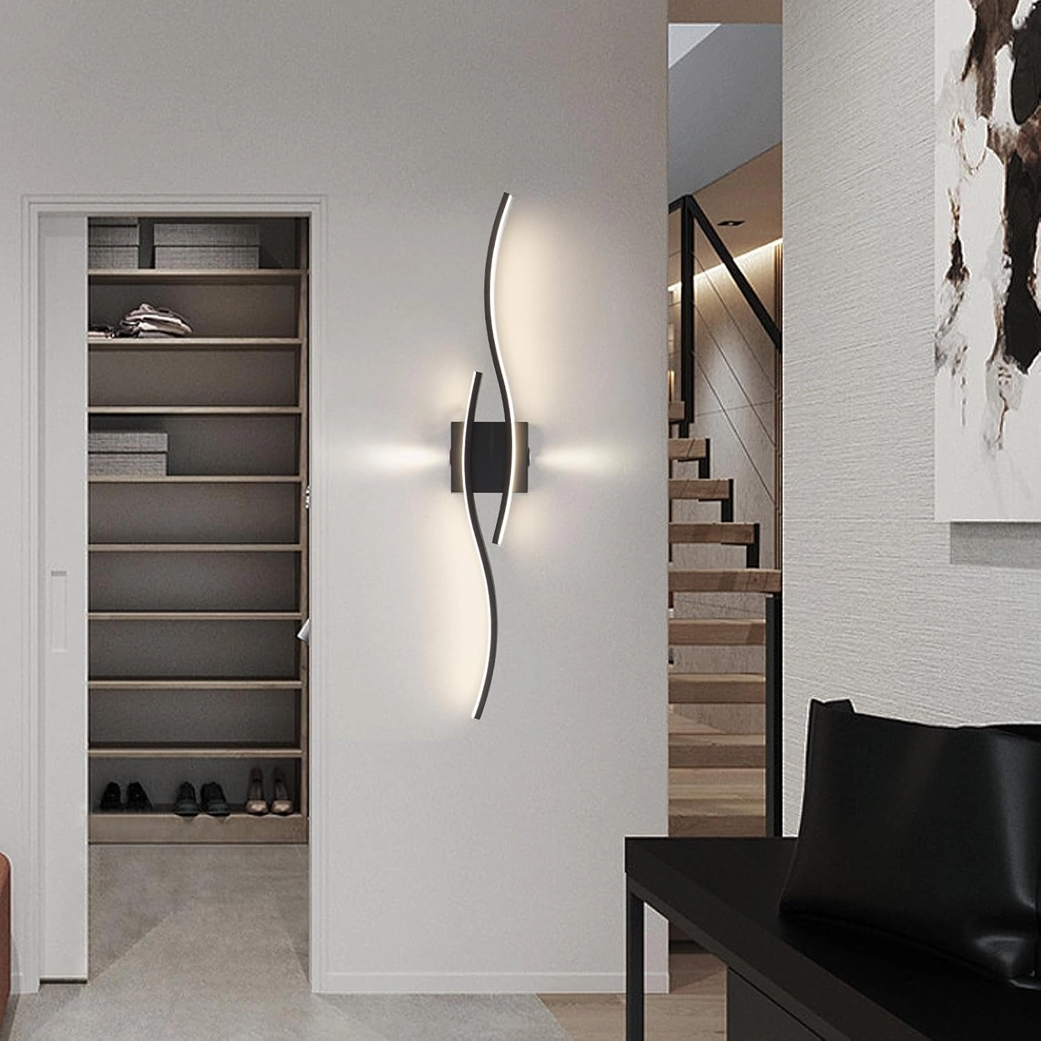 Modern Led Wall Sconces, 32inch Bathroom Mirror Vanity Light 28W, 4000K Wall Fixtures Staircase Lights, Indoor Wall Decor Bedside Wall Lamp for Bedroom Living Room Hallway Hotel