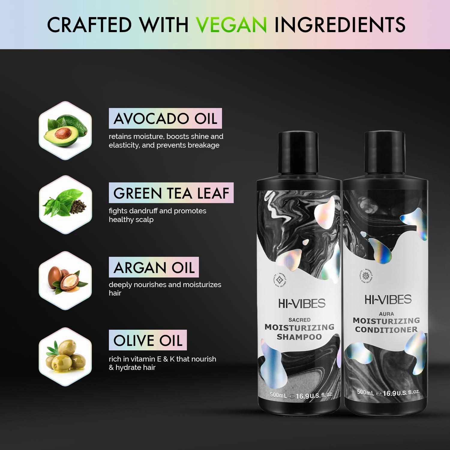MOEHAIR Hi-Vibes Argan Oil Shampoo and Conditioner | Infused With Avocado, Sunflower, and Coconut Oils | Cleans and Nourishes Hair | Vegan Shampoo and Conditioner Set | Sulfate & Paraben Free, 16.9 Oz