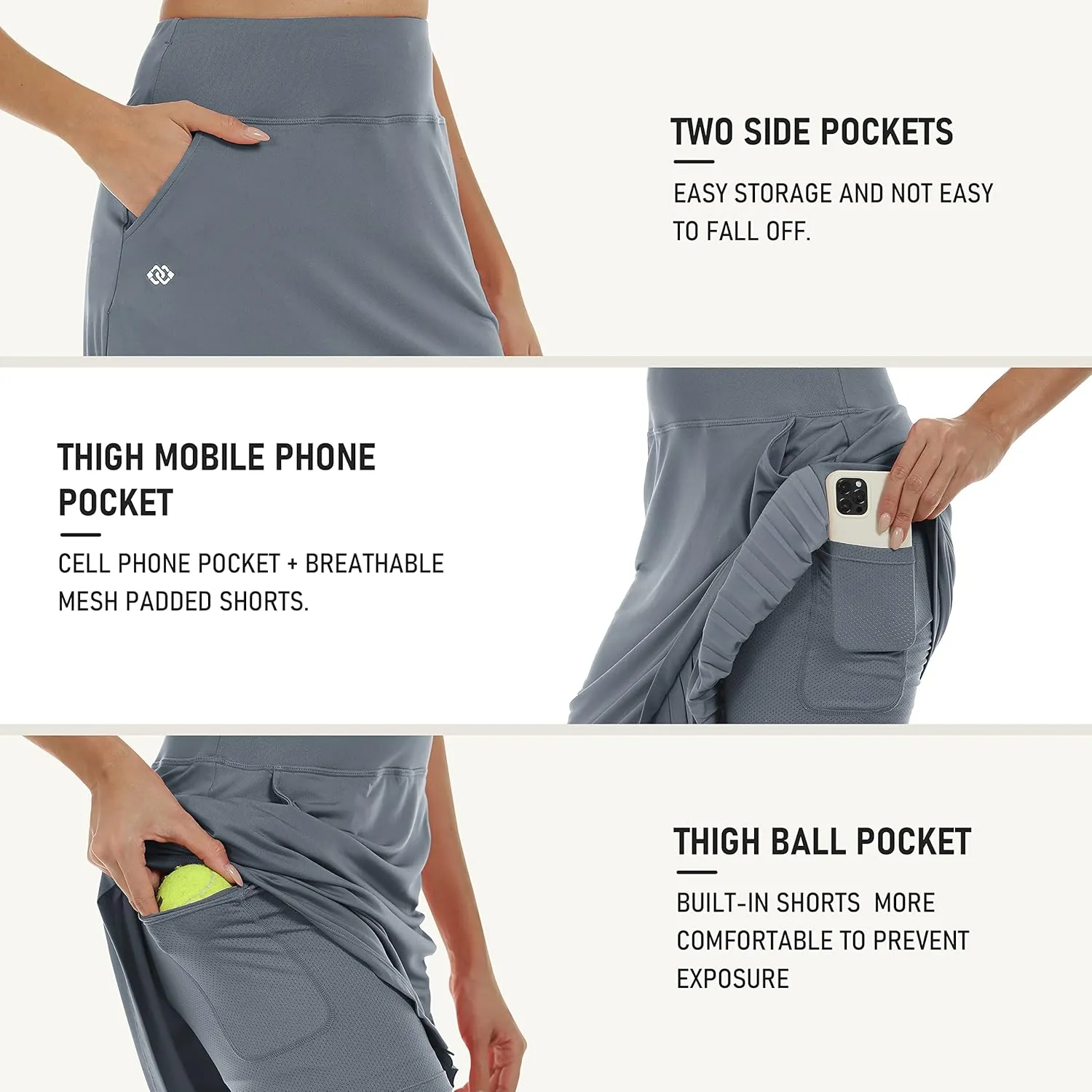 MoFiz Women's 20" Knee Length Golf Skorts Athletic Skirts Summer Casual Active Workout Sports Tennis Skirt with 4 Pockets