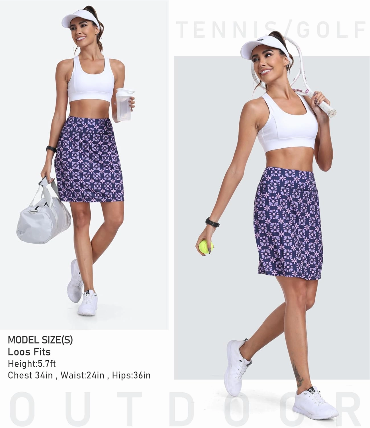 MoFiz Women's 20" Knee Length Golf Skorts Athletic Skirts Summer Casual Active Workout Sports Tennis Skirt with 4 Pockets