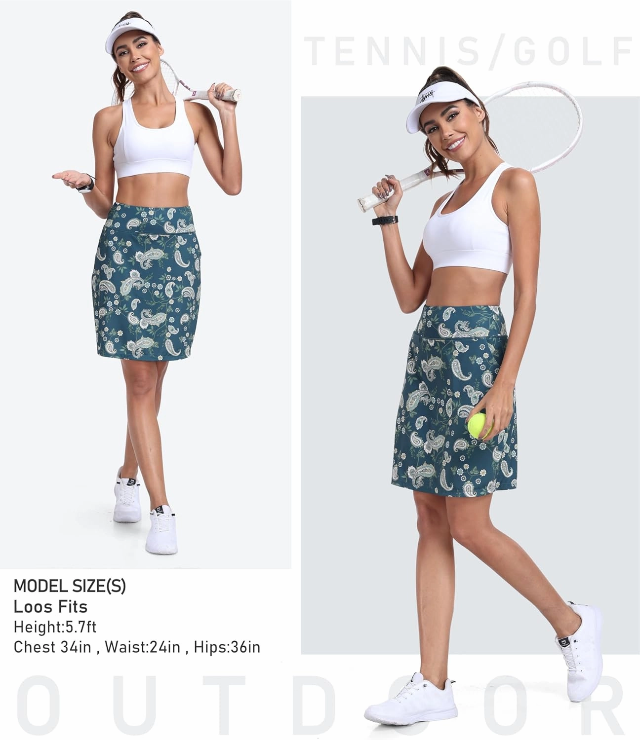 MoFiz Women's 20" Knee Length Golf Skorts Athletic Skirts Summer Casual Active Workout Sports Tennis Skirt with 4 Pockets