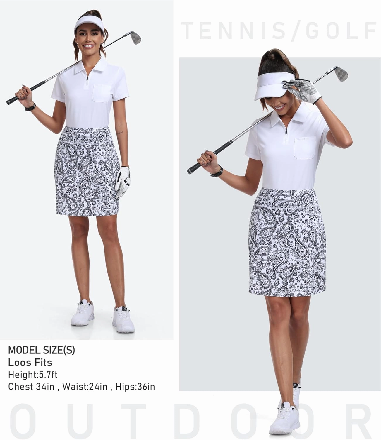 MoFiz Women's 20" Knee Length Golf Skorts Athletic Skirts Summer Casual Active Workout Sports Tennis Skirt with 4 Pockets
