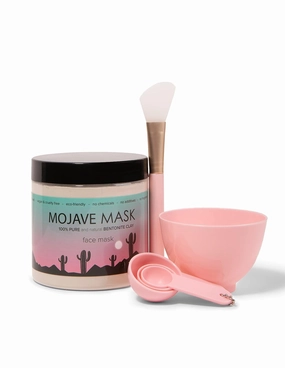 Mojave Mask Set With Facial Accessories - Bentonite Clay Face Mask, Organic Detox, Natural Pore Cleanse, Accessories Included - 16 Oz