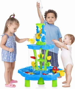 MoKo Water Table for Toddler 3 , 3-Tier Water Table for Kids Ages 4-8 for Outdoors Play, Kids Water and Sand Activity Sensory Playset, Sensory Table for Summer Beach Backyard, Blue-Green Dolphins
