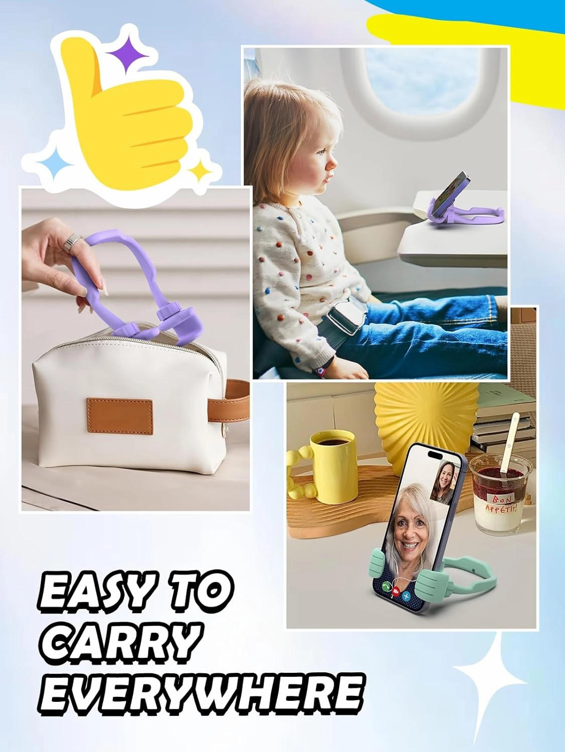 Mom Gifts for Mothers Day From Daughter Son Kids Cell Phone Stand: 2 Pack UPGRADE Adjustable Thumbs Up Lazy Phone Holder for Desk Fun Birthday Gifts for Grandma Teens Girls Boys Adults Women Wife
