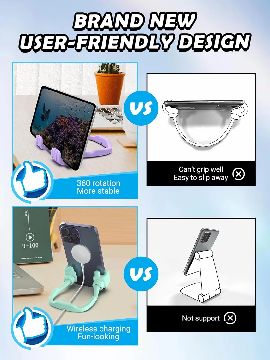 Mom Gifts for Mothers Day From Daughter Son Kids Cell Phone Stand: 2 Pack UPGRADE Adjustable Thumbs Up Lazy Phone Holder for Desk Fun Birthday Gifts for Grandma Teens Girls Boys Adults Women Wife