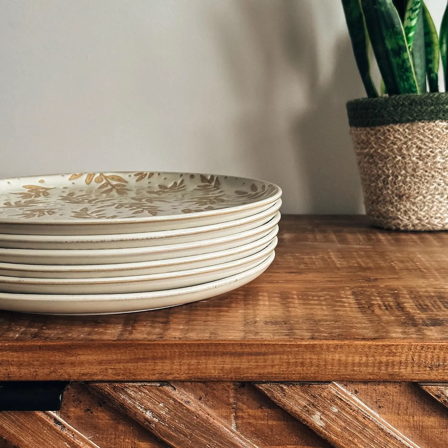Mora Ceramic Boho Leaves Plates Set of 6-7.8in - Dessert, Salad, Appetizer, Party Serving Plate. Microwave, Oven, and Dishwasher Safe, Scratch Resistant Porcelain Dish, Leaf Pattern, Creamy Beige