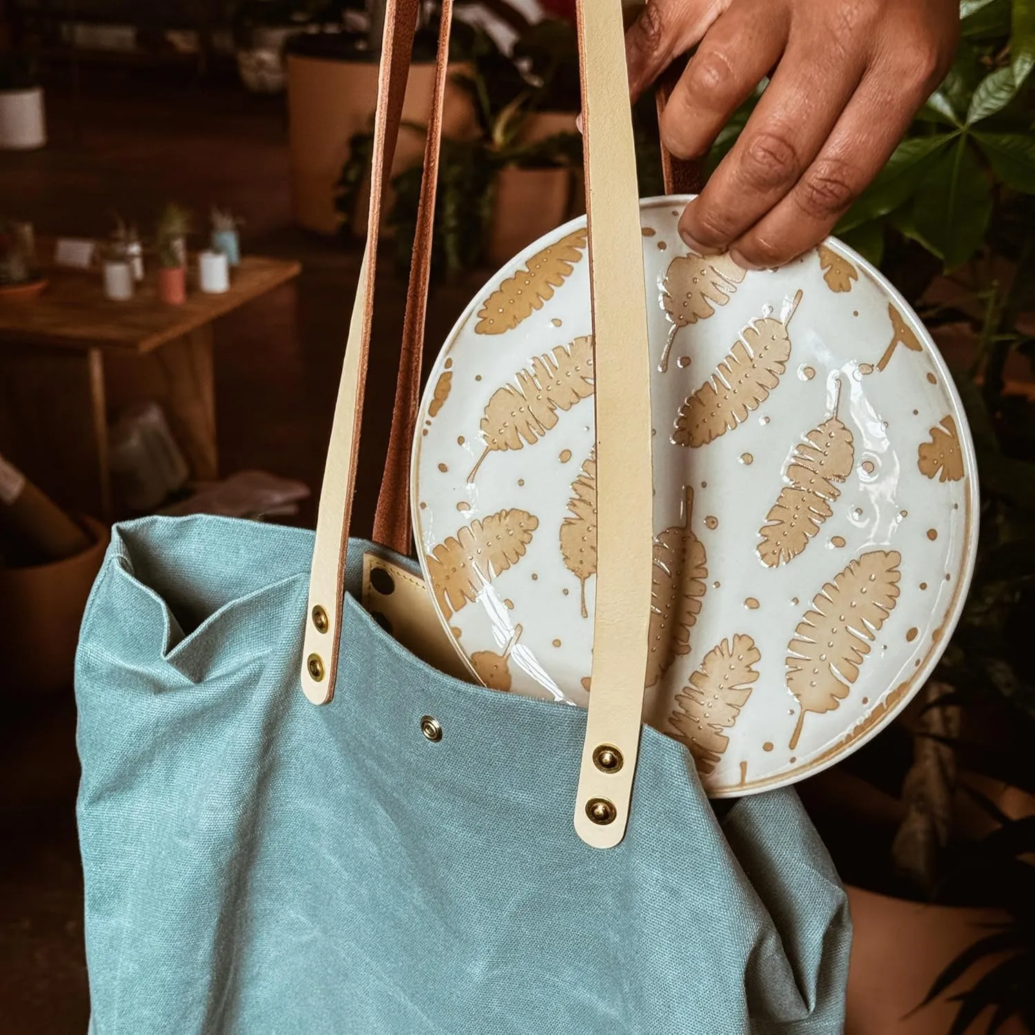 Mora Ceramic Boho Leaves Plates Set of 6-7.8in - Dessert, Salad, Appetizer, Party Serving Plate. Microwave, Oven, and Dishwasher Safe, Scratch Resistant Porcelain Dish, Leaf Pattern, Creamy Beige