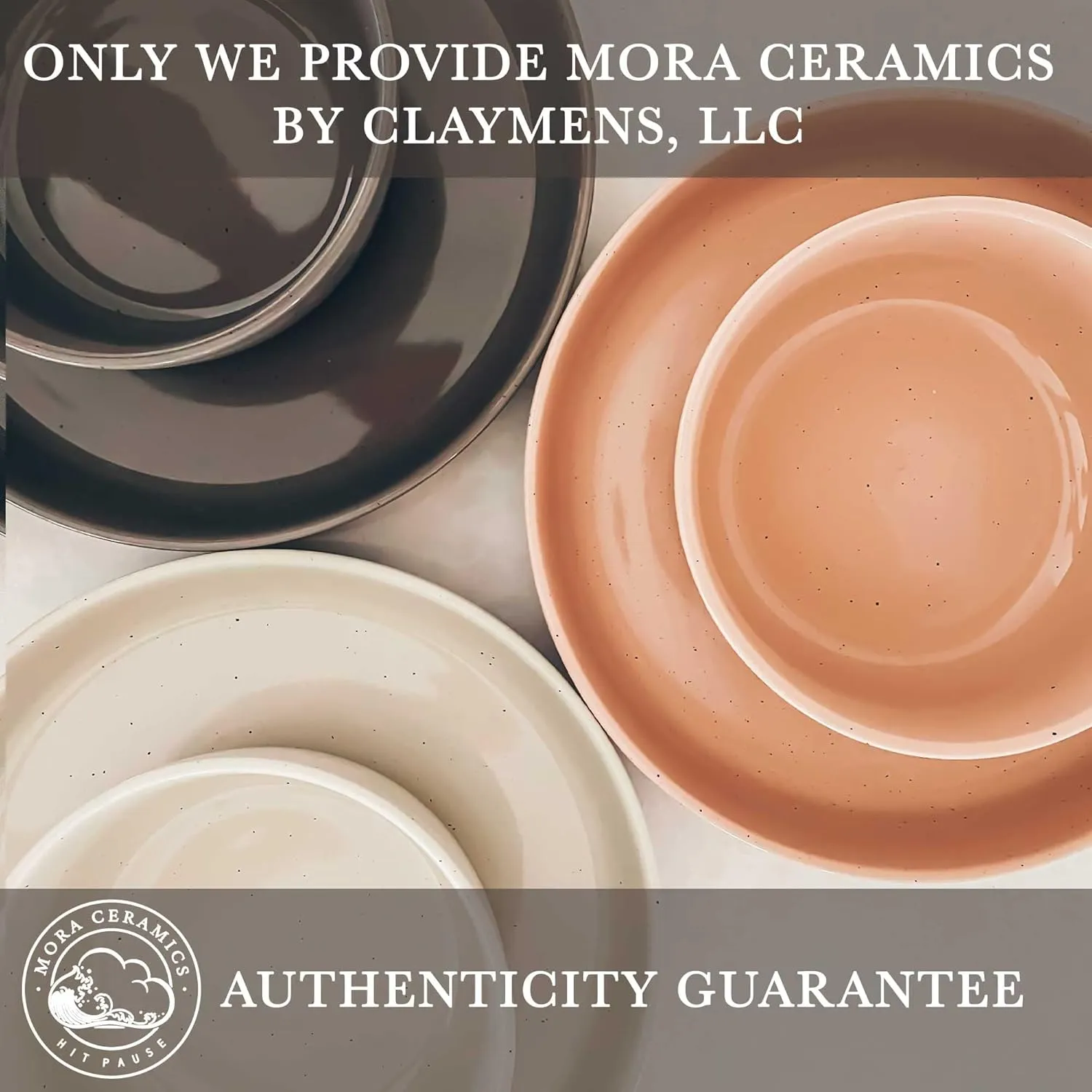 Mora Ceramic Flat Pasta Bowl Set of 4-35oz, Microwave Safe Plate with High Edge - Modern Dinnerware for Kitchen and Eating, Large Wide Bowls/Plates for Serving Dinner, Salad, etc- Vanilla & Charcoal