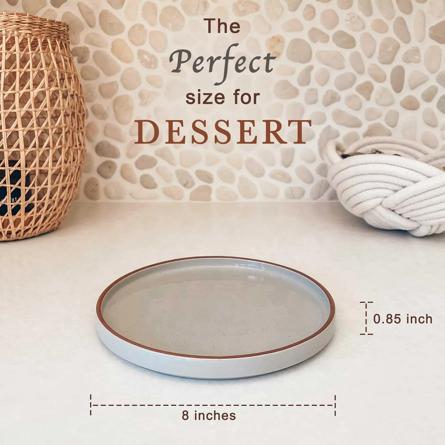 Mora Ceramic Flat Plates Set of 6-8 in - The Dessert, Salad, Appetizer, Small Lunch, etc Plate. Microwave, Oven, and Dishwasher Safe, Scratch Resistant. Kitchen Porcelain Dish - Earl Grey