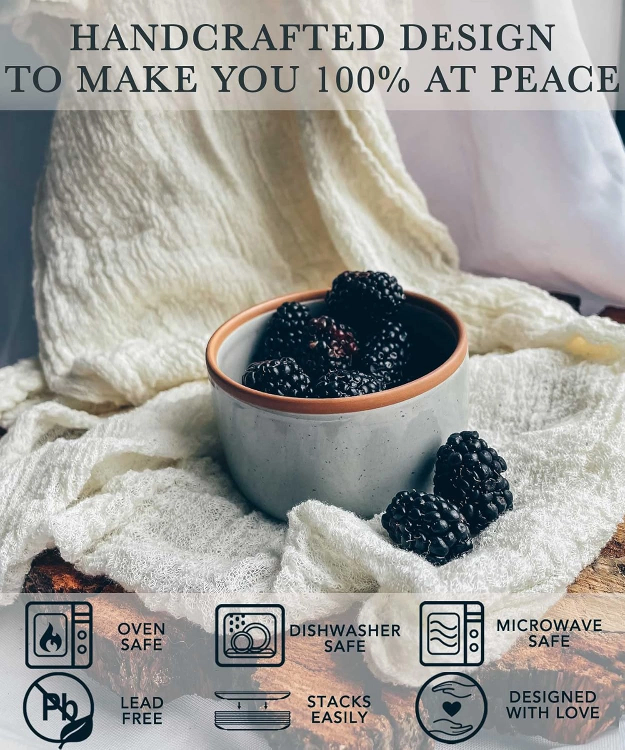 Mora 6oz Ceramic Ramekins, Set of 6 - Oven Safe Baking Dishes for Pudding, Creme Brulee, Souffle, Dip, Custard, Ice Cream