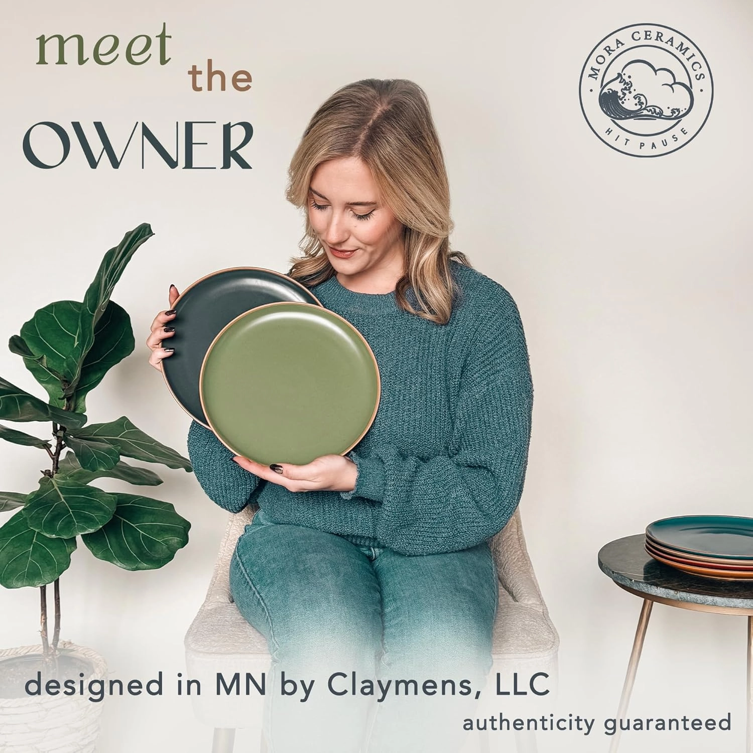 Mora Ceramic Artisan Matte Dinner Plates Set of 6, 10 inch Dish Set - Microwave, Oven, and Dishwasher Safe, Scratch Resistant, Modern Rustic Dinnerware- Kitchen Porcelain Serving Dishes
