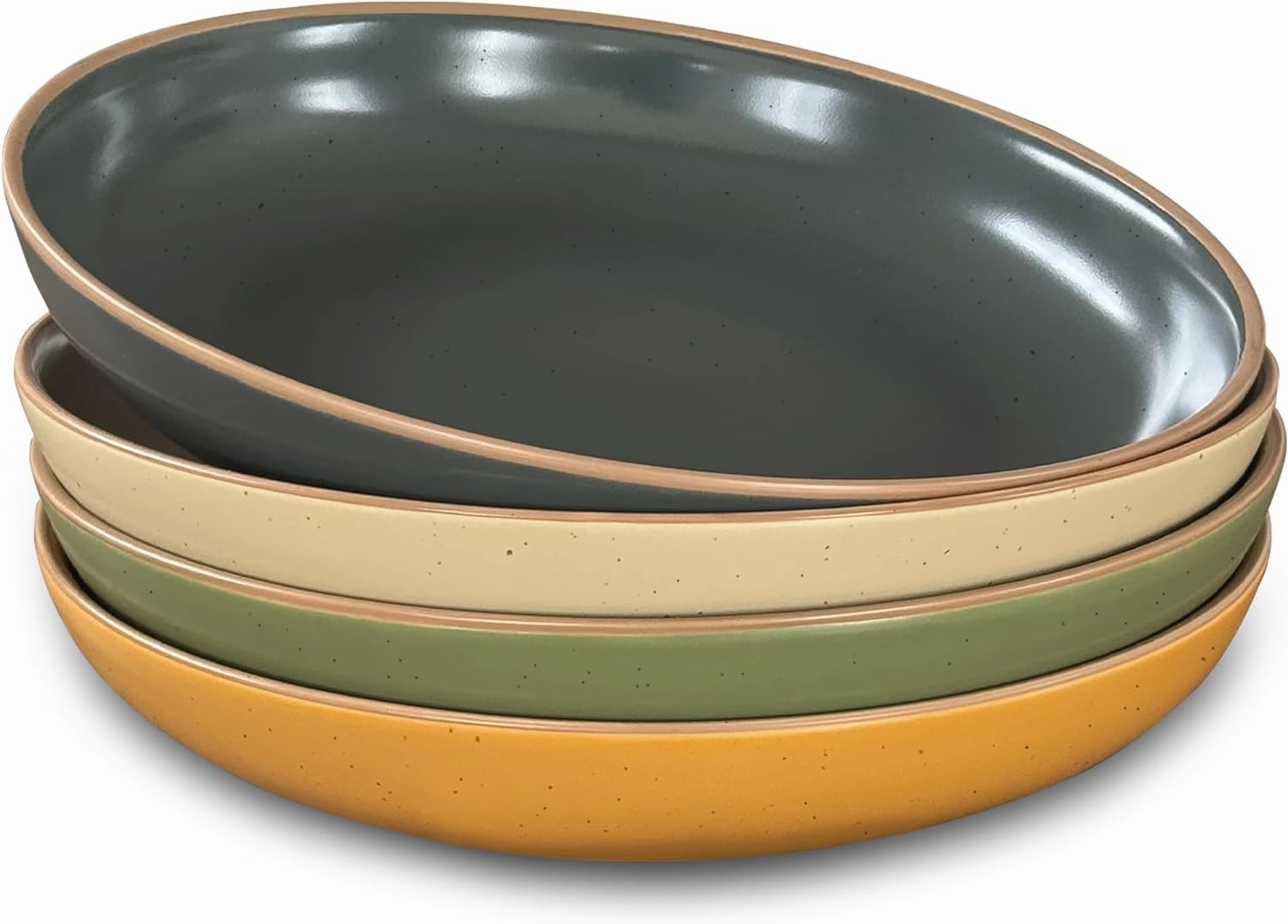 Mora Ceramic Artisan Matte Large Pasta Bowls 30oz, Set of 4 - Serving, Salad, Dinner, etc Kitchen Plate/Wide Bowl - Microwave, Oven, Dishwasher Safe - Modern Porcelain Stoneware Dishes, Safari Colors