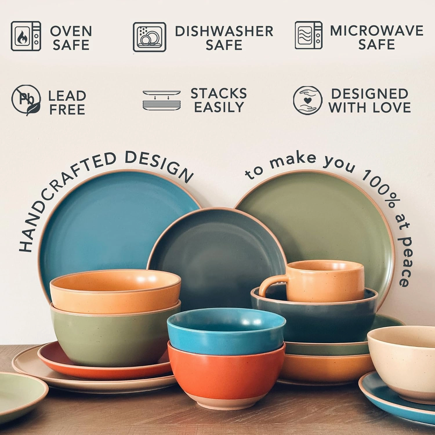 Mora Ceramic Artisan Matte Large Pasta Bowls 30oz, Set of 4 - Serving, Salad, Dinner, etc Kitchen Plate/Wide Bowl - Microwave, Oven, Dishwasher Safe - Modern Porcelain Stoneware Dishes, Safari Colors
