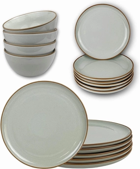 Mora Ceramic Dinner Plates, Salad Plates, Cereal Bowls Bundle - Microwave, Oven and Dishwasher Safe, Modern Dinnerware - Earl Grey