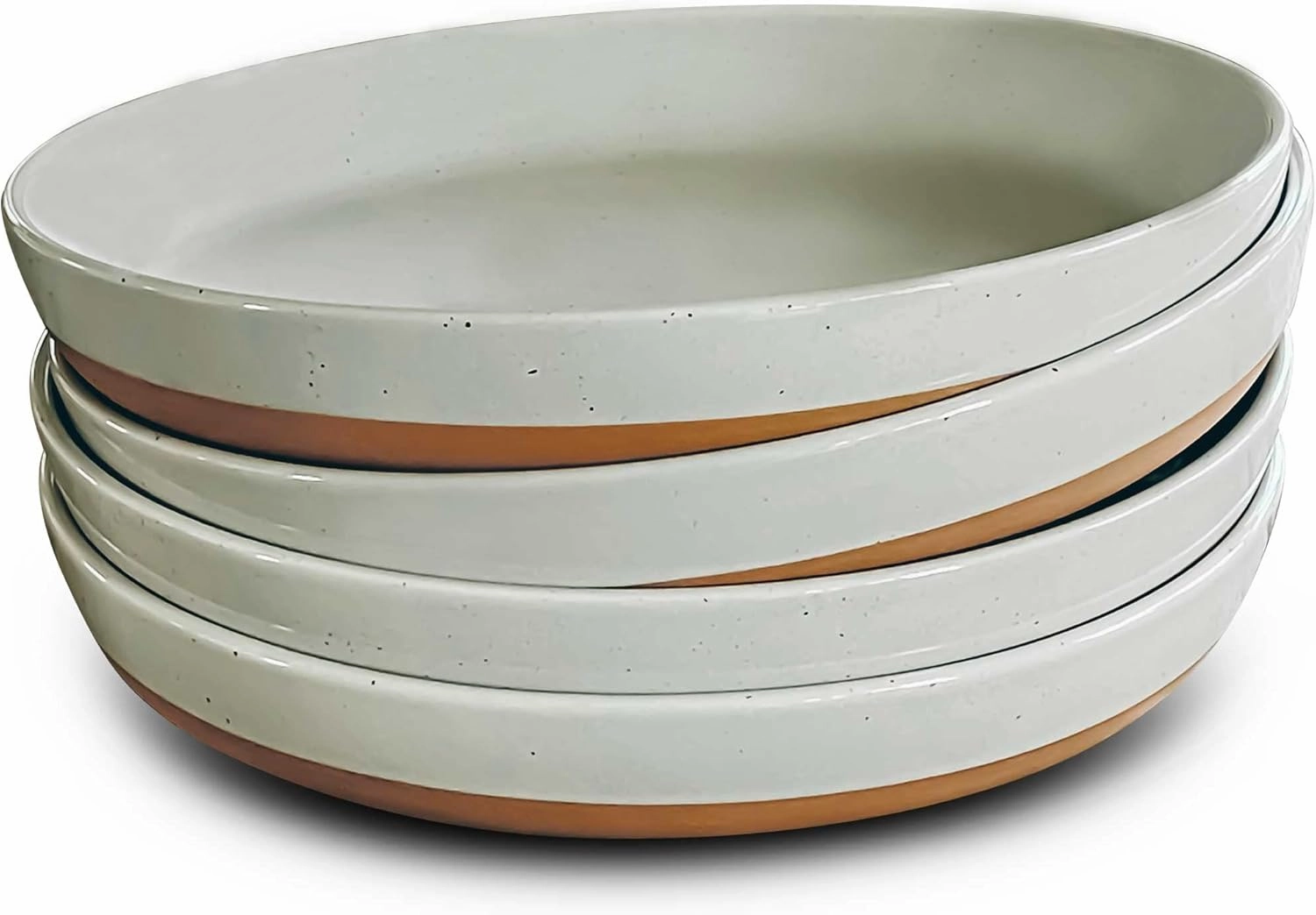 Mora Ceramic Flat Pasta Bowl Set of 4-35oz, Microwave Safe Plate with High Edge - Modern Porcelain Dinnerware for Kitchen and Eating, Large Wide Bowls/Plates for Serving Dinner, Salad, etc- Grey