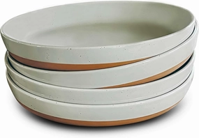 Mora Ceramic Flat Pasta Bowl Set of 4-35oz, Microwave Safe Plate with High Edge - Modern Porcelain Dinnerware for Kitchen and Eating, Large Wide Bowls/Plates for Serving Dinner, Salad, etc- Grey