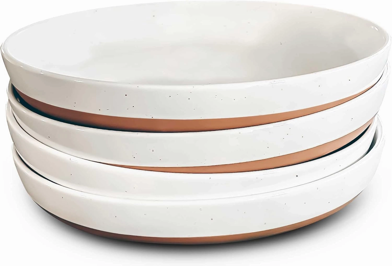 Mora Ceramic Flat Pasta Bowl Set of 4-35oz, Microwave Safe Plate with High Edge - Modern Porcelain Dinnerware for Kitchen and Eating, Large Wide Bowls/Plates for Serving Dinner, Salad, etc- Vanilla