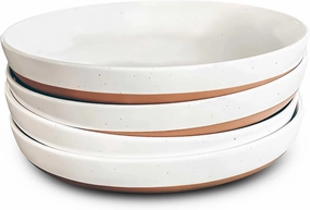 Mora Ceramic Flat Pasta Bowl Set of 4-35oz, Microwave Safe Plate with High Edge - Modern Porcelain Dinnerware for Kitchen and Eating, Large Wide Bowls/Plates for Serving Dinner, Salad, etc- Vanilla