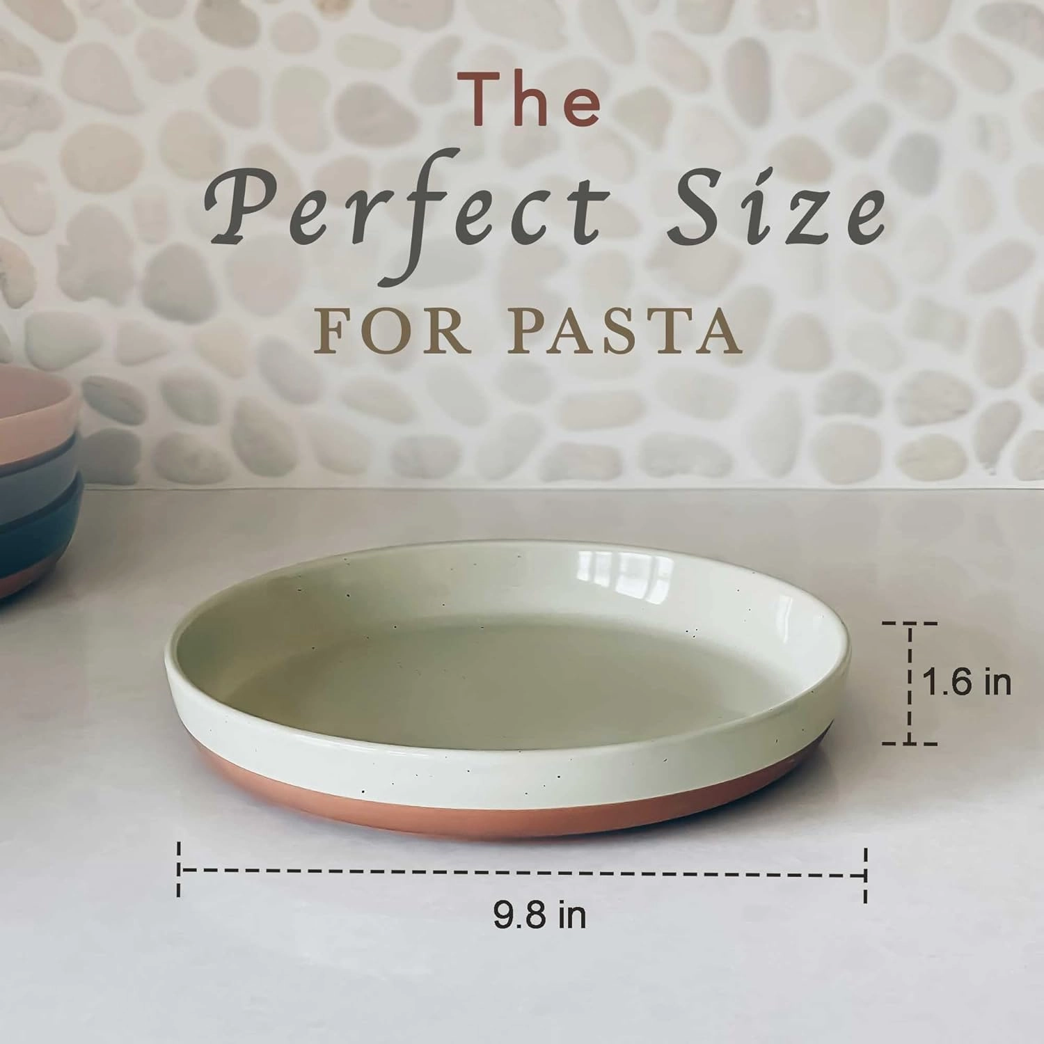 Mora Ceramic Flat Pasta Bowl Set of 4-35oz, Microwave Safe Plate with High Edge for Kitchen and Eating, Large Wide Bowls/Plates for Serving Dinner, Salad, etc- Neutrals