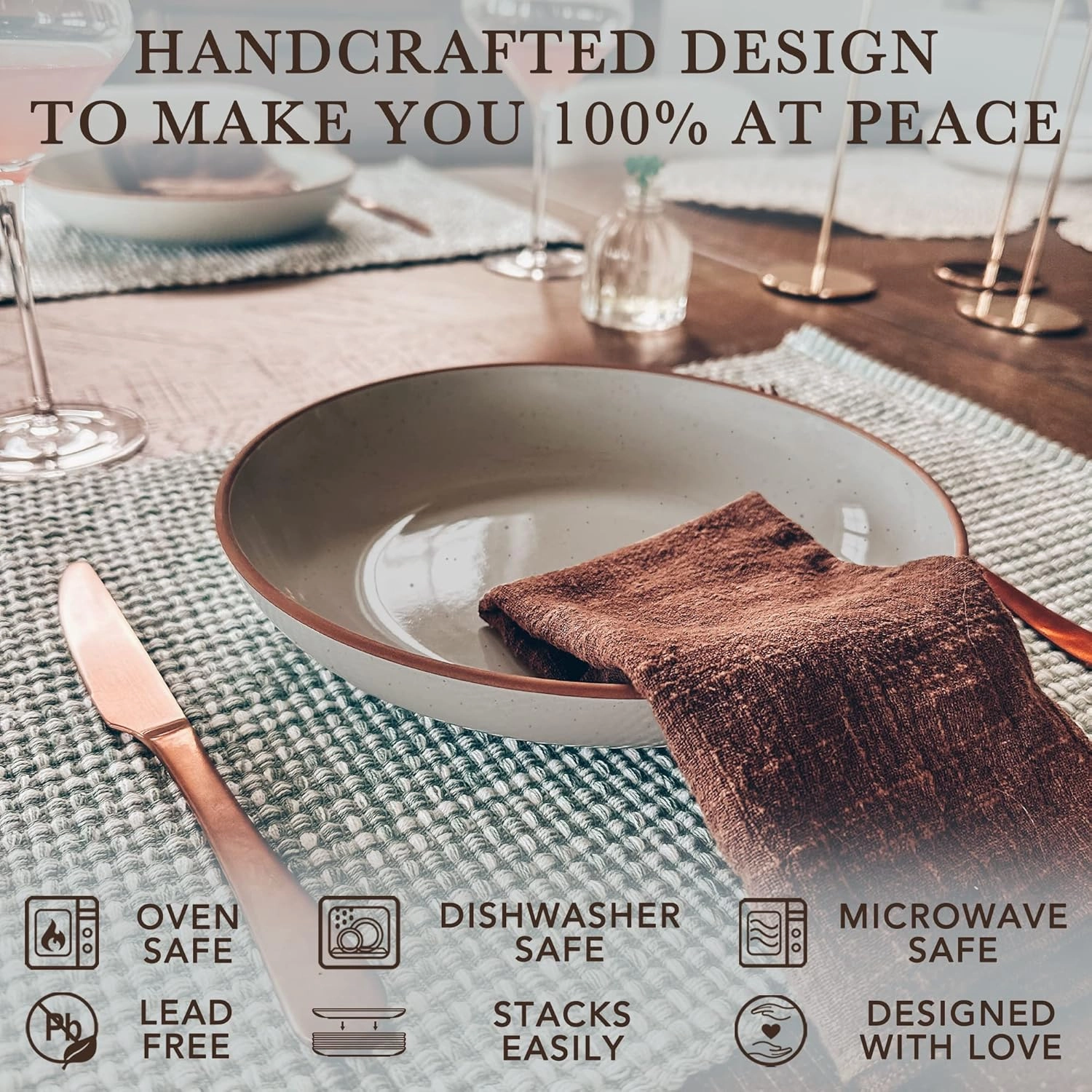 Mora Ceramic Large Pasta Bowls 30oz, Set of 4 - Serving, Salad, Dinner, etc Plate/Wide Bowl - Microwave, Oven, Dishwasher Safe Kitchen Dinnerware - Modern Porcelain Stoneware Dishes, Earl Grey