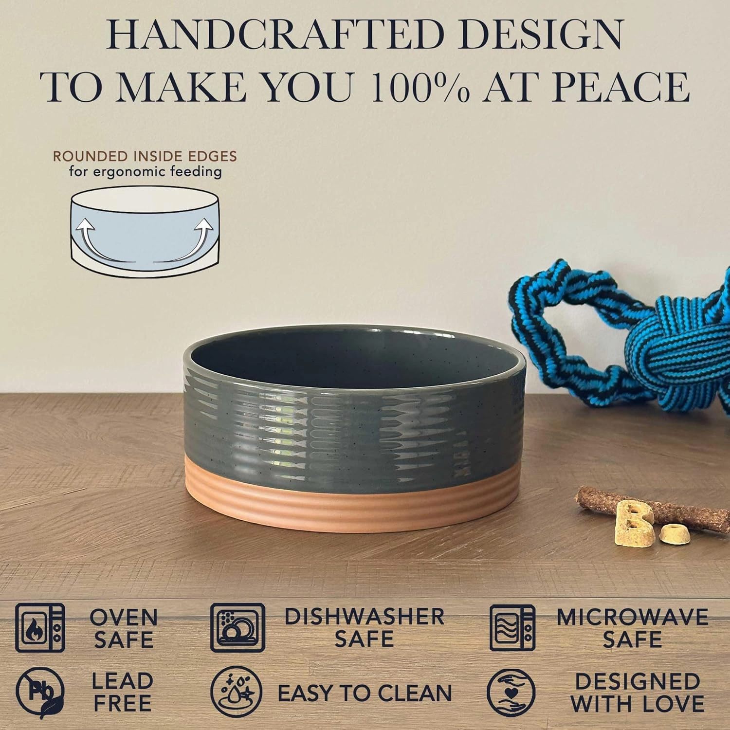 Mora Ceramic Pet Bowl Size Large - Food/Water Dish for Large Dogs, Cats, Great Dane, Mastiff, ect. 50oz or 8 Cups - Basic Bowls for Your Large Dog or Cat, Mix and Match for a Set - Charcoal
