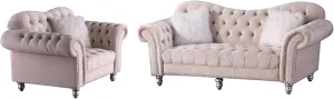 Morden Fort Chesterfield Sofa, Chair and Sofa for Living Room Furniture Sets, 2 Pieces Classic Velvet Tufted Couches, Beige