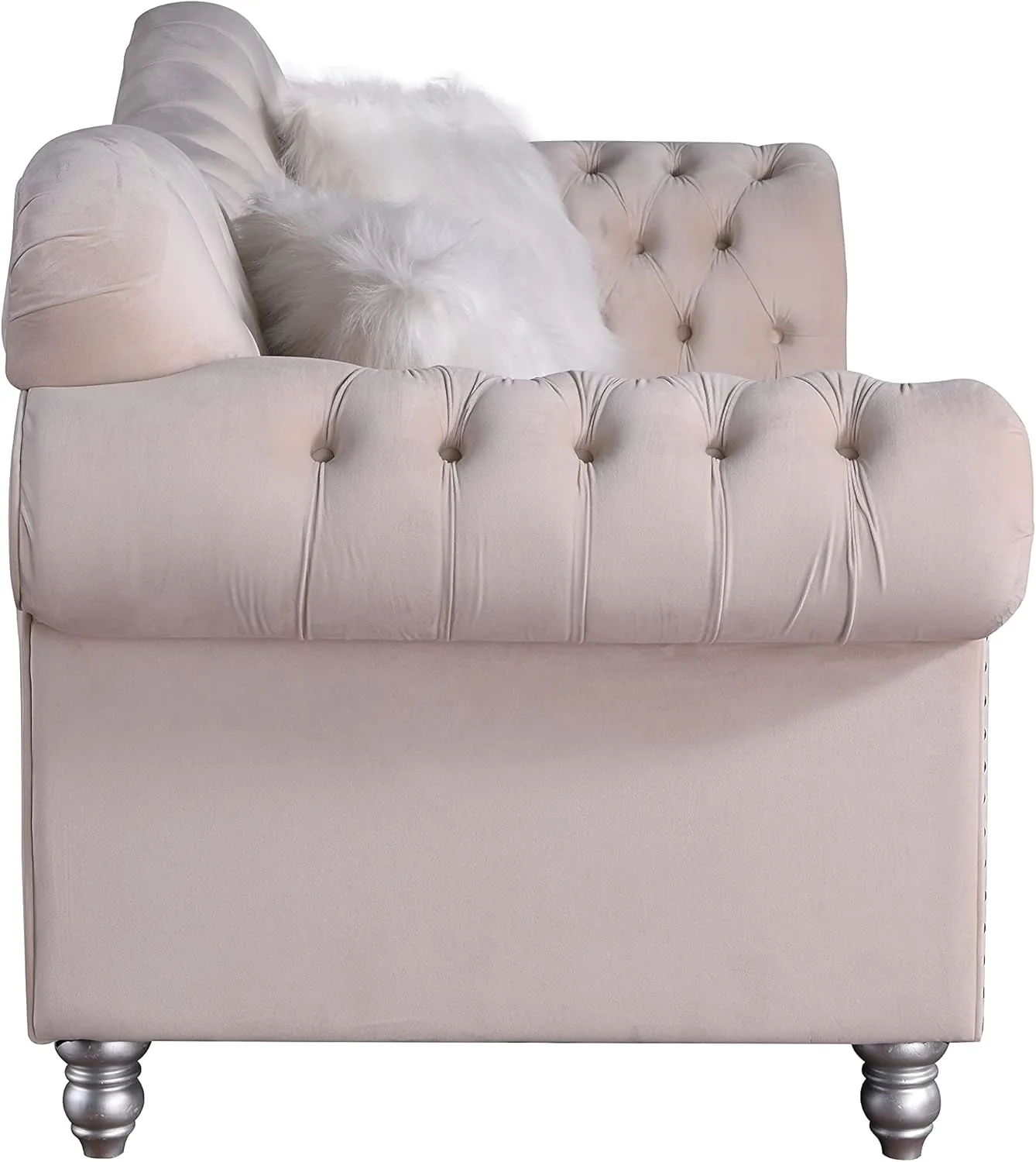 Morden Fort Chesterfield Sofa, Chair and Sofa for Living Room Furniture Sets, 2 Pieces Classic Velvet Tufted Couches, Beige