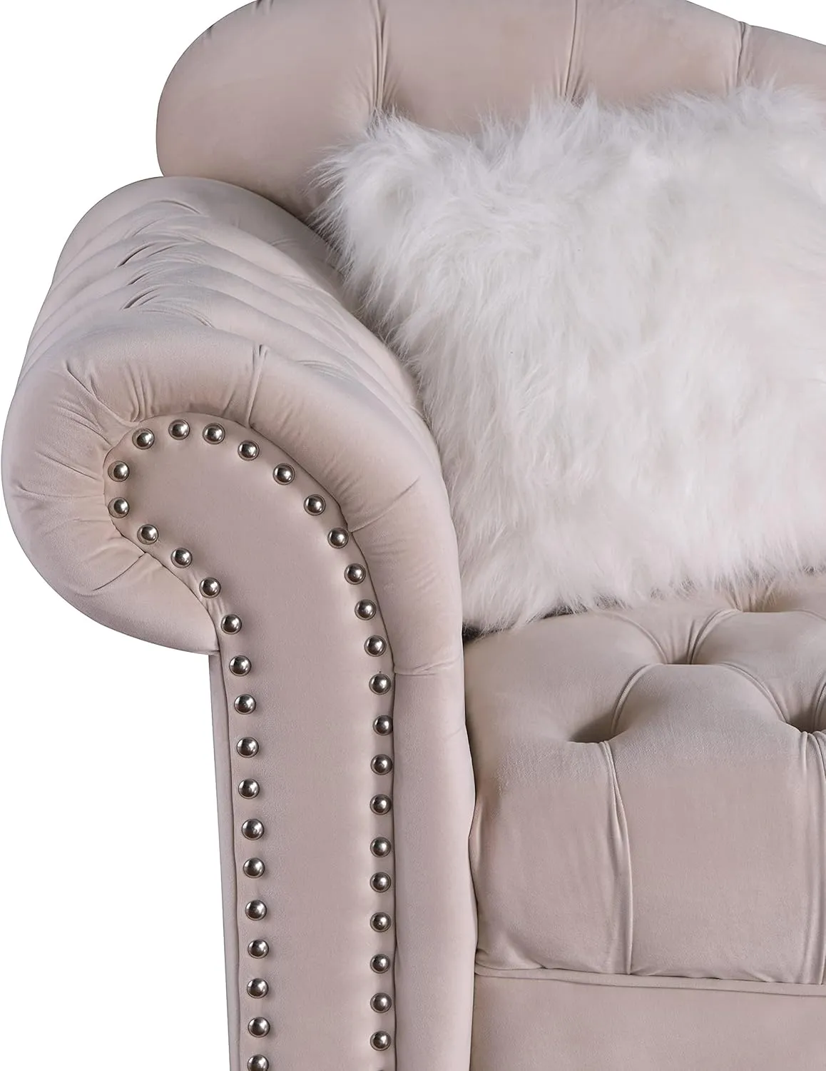 Morden Fort Chesterfield Sofa, Chair and Sofa for Living Room Furniture Sets, 2 Pieces Classic Velvet Tufted Couches, Beige