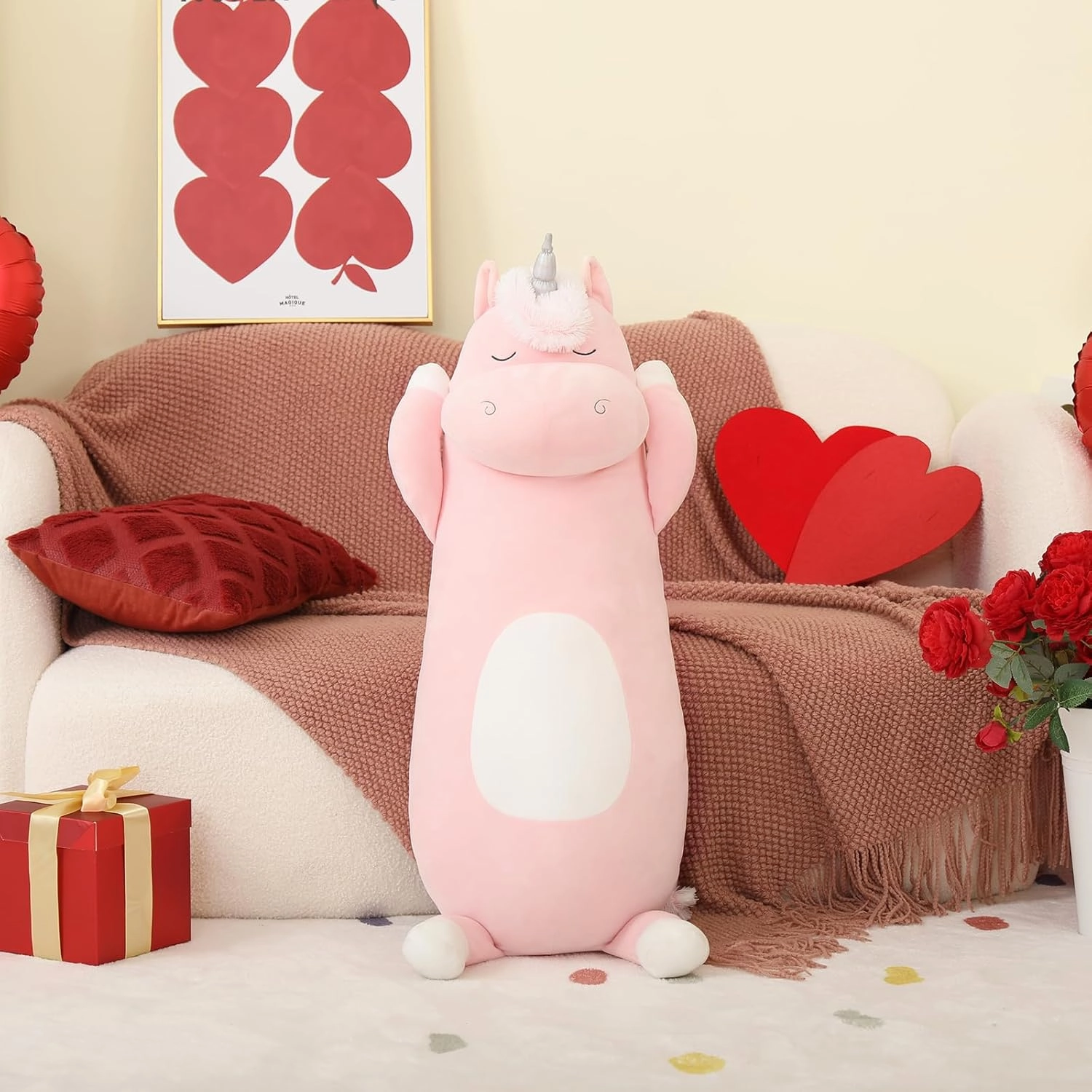 MorisMos 36.2" Unicorn Body Pillow Large Hugging Pillow Unicorn Stuffed Animal,Soft Plush Toy for Kids Girl, Animal Body Pillow, Pink
