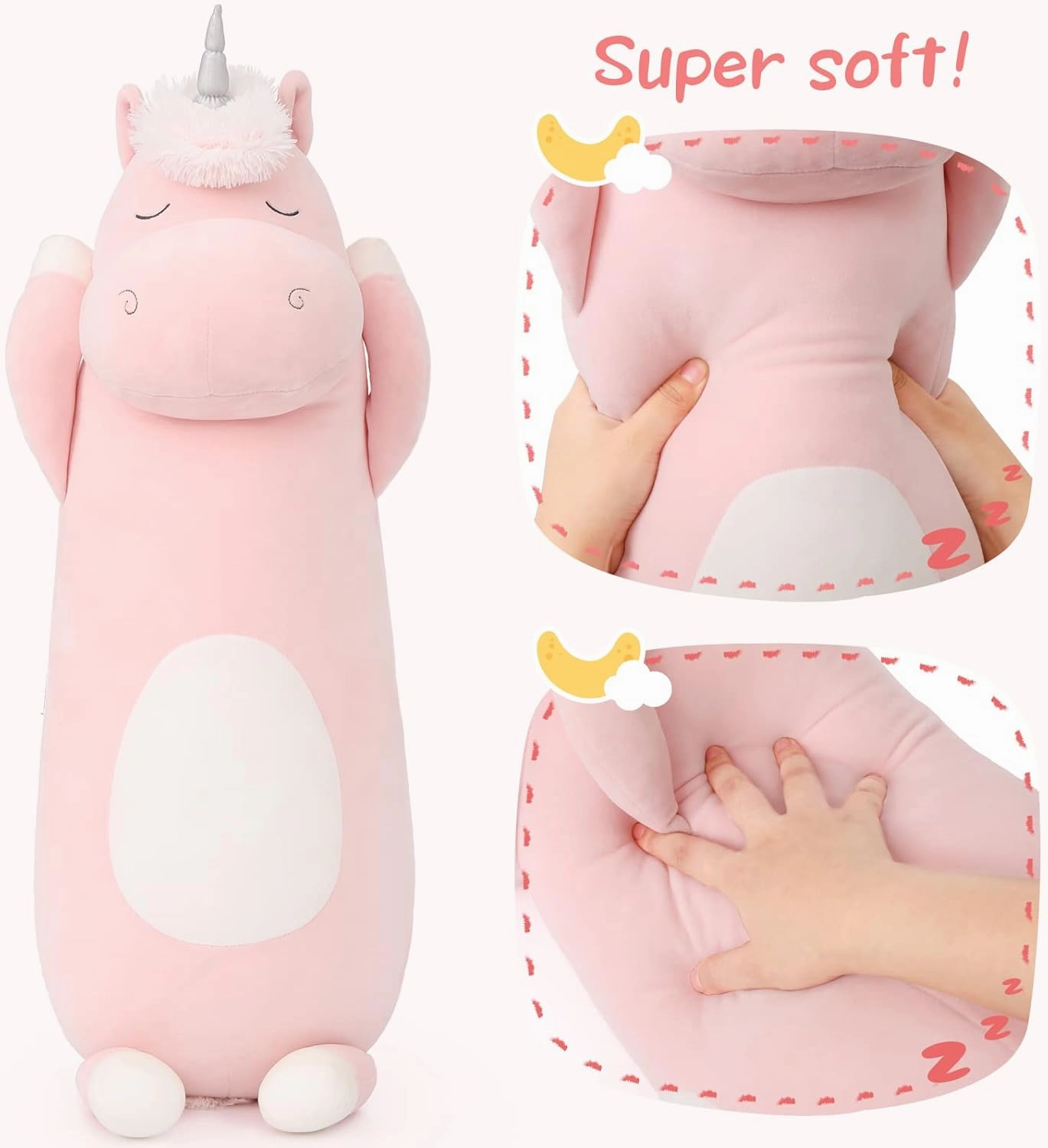 MorisMos 36.2" Unicorn Body Pillow Large Hugging Pillow Unicorn Stuffed Animal,Soft Plush Toy for Kids Girl, Animal Body Pillow, Pink