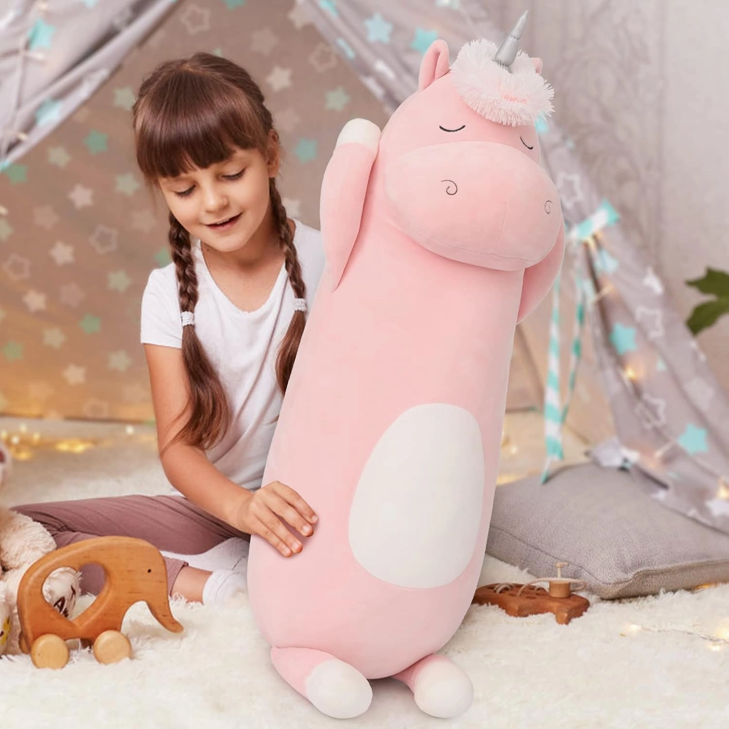 MorisMos 36.2" Unicorn Body Pillow Large Hugging Pillow Unicorn Stuffed Animal,Soft Plush Toy for Kids Girl, Animal Body Pillow, Pink