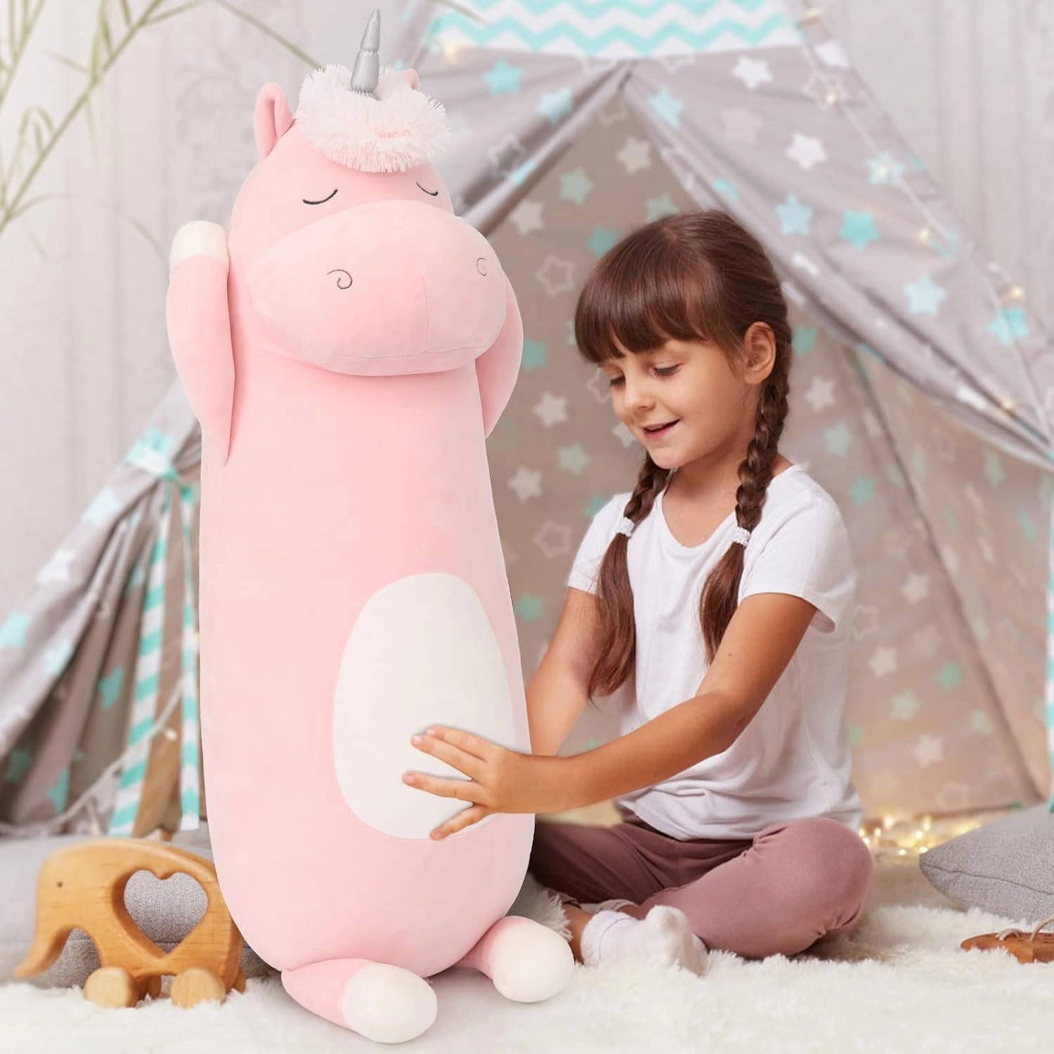 MorisMos 36.2" Unicorn Body Pillow Large Hugging Pillow Unicorn Stuffed Animal,Soft Plush Toy for Kids Girl, Animal Body Pillow, Pink