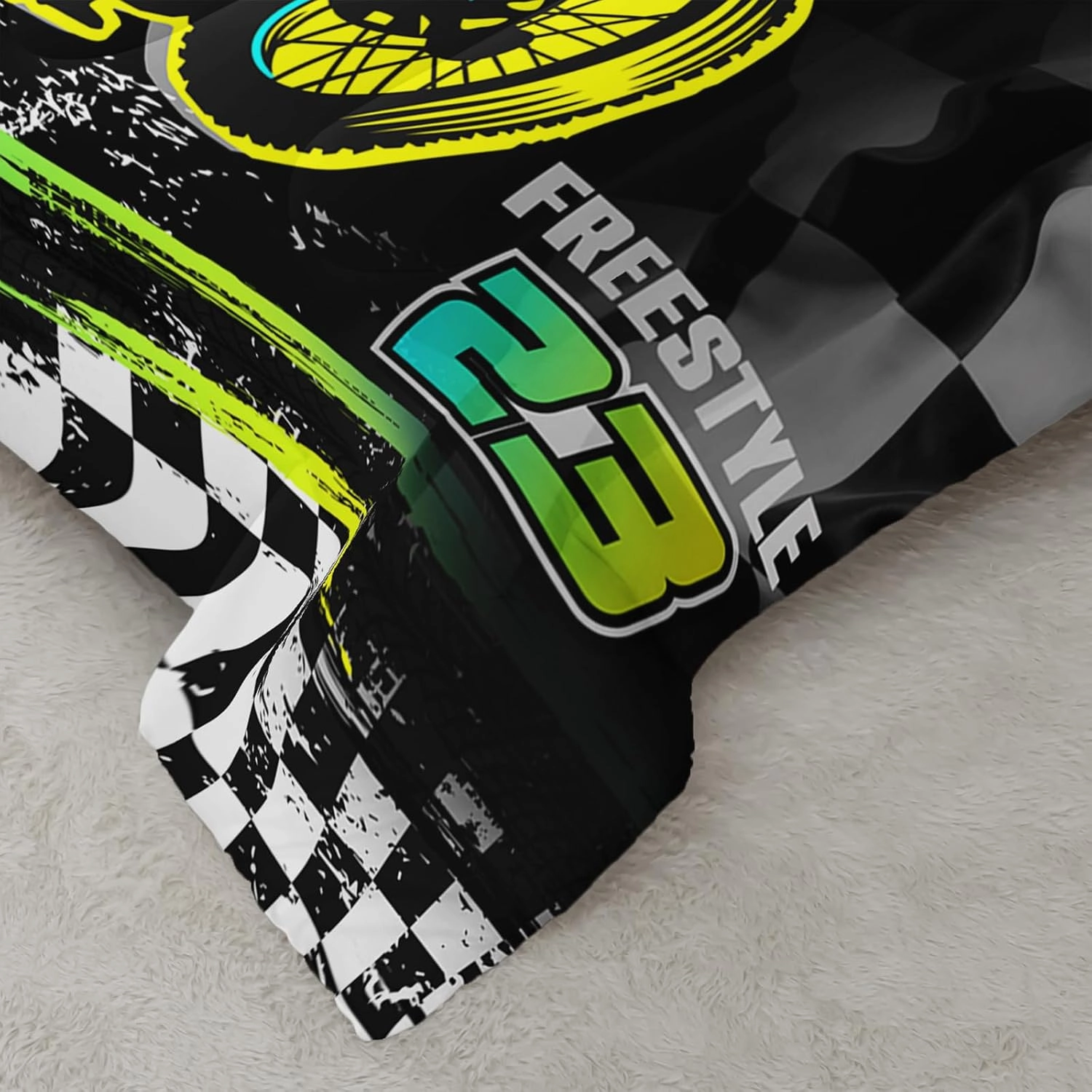 Motocross Bedding Set Queen Size, Motorcycle Racer Comforter Extreme Sport Bedding Set for Teens Kids Boys, 1 Comforter and 2 Pillowcases