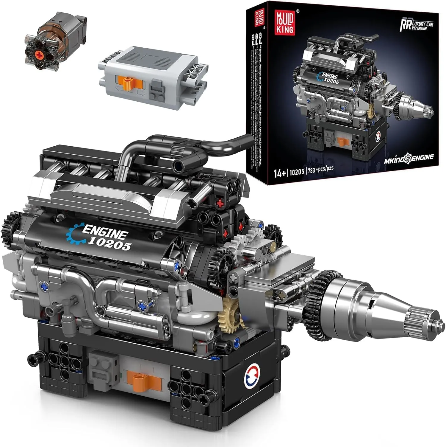 Mould King V12 Engine Building Blocks Set, 10205 Engine Model That Runs, Mini Engine Build Kit for Adults with Battery Box and Motor, Engineering Construction STEM Toy for Children Boys Girl(733 Pcs)