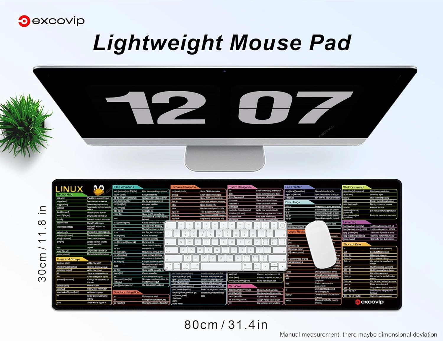 Mouse Pad with Linux Commands Line - Extended Large Cheat Sheet Mousepad 31.4x11.7 inch Shortcuts Desk Mat to Kali/Red/Hat/Ubuntu/OpenSUSE/Arch/Debian/Unix Programmer 0246