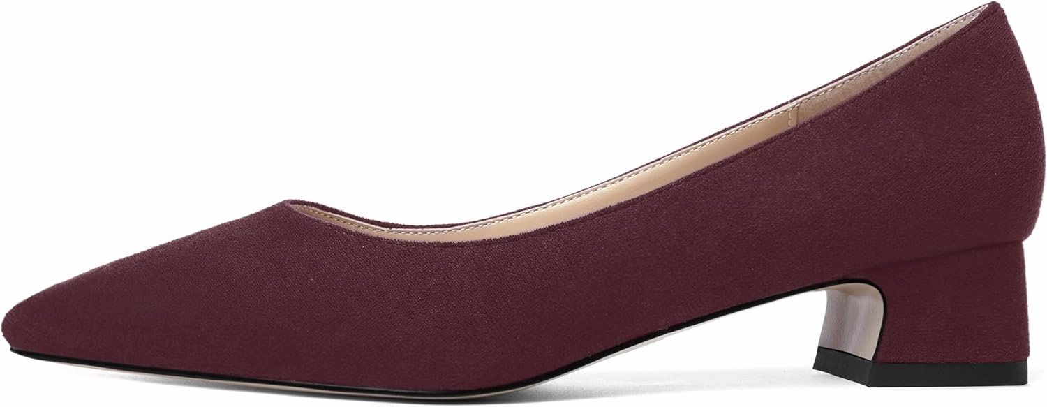 MOVINSTEPS Womens Dating Slip On Suede Dress Pointed Toe Chunky Low Heel Pumps Shoes 1.5 Inch