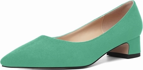 MOVINSTEPS Womens Dating Slip On Suede Dress Pointed Toe Chunky Low Heel Pumps Shoes 1.5 Inch