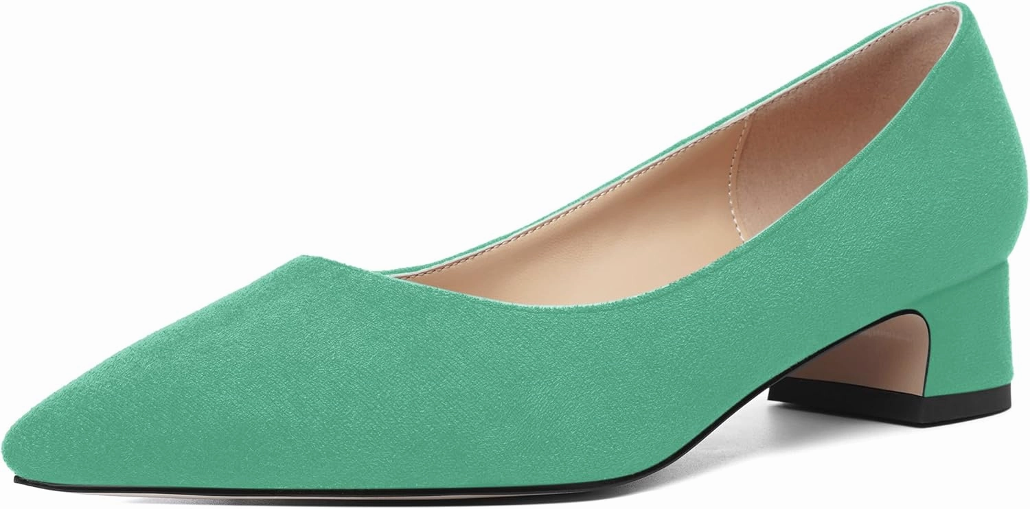 MOVINSTEPS Womens Dating Slip On Suede Dress Pointed Toe Chunky Low Heel Pumps Shoes 1.5 Inch