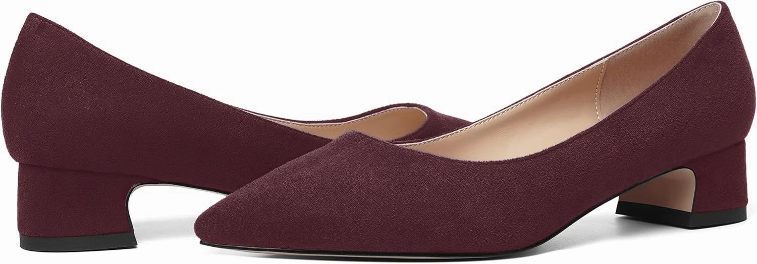 MOVINSTEPS Womens Dating Slip On Suede Dress Pointed Toe Chunky Low Heel Pumps Shoes 1.5 Inch