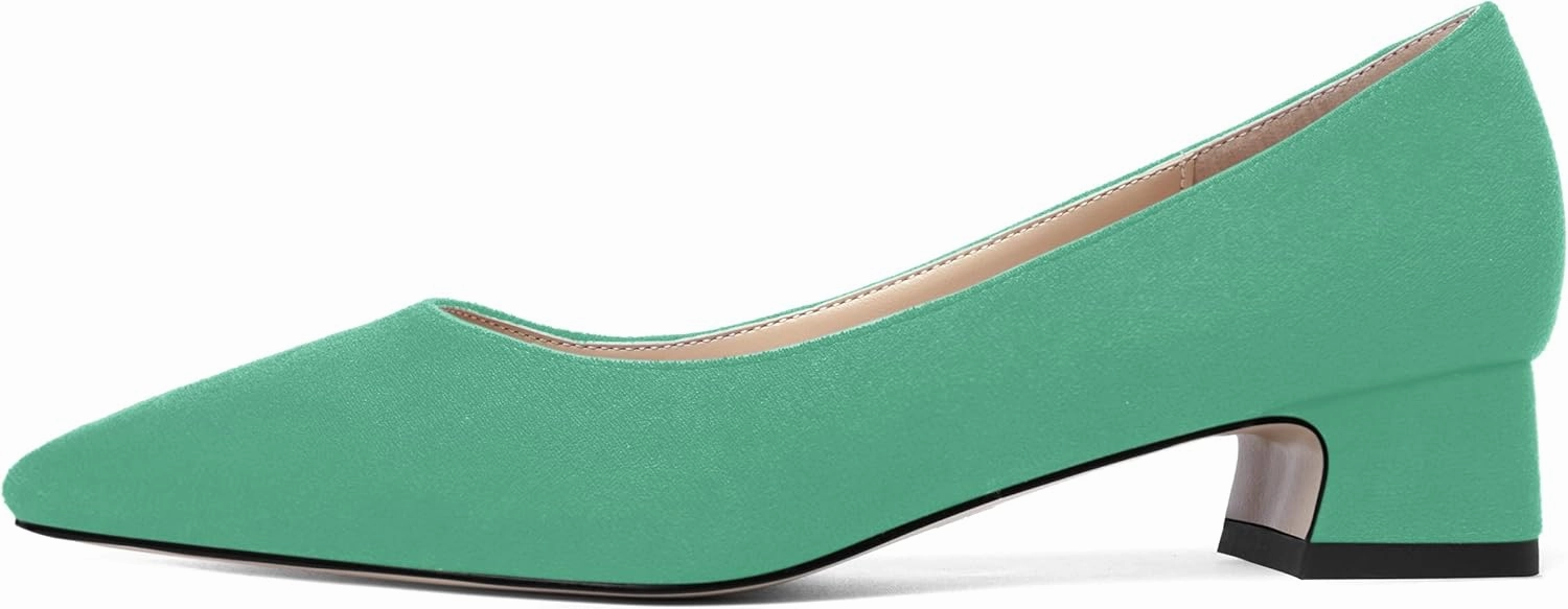 MOVINSTEPS Womens Dating Slip On Suede Dress Pointed Toe Chunky Low Heel Pumps Shoes 1.5 Inch