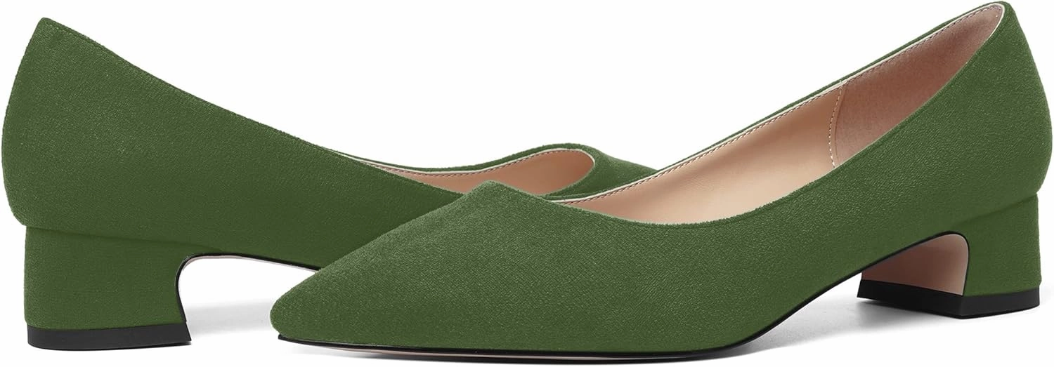 MOVINSTEPS Womens Dating Slip On Suede Dress Pointed Toe Chunky Low Heel Pumps Shoes 1.5 Inch